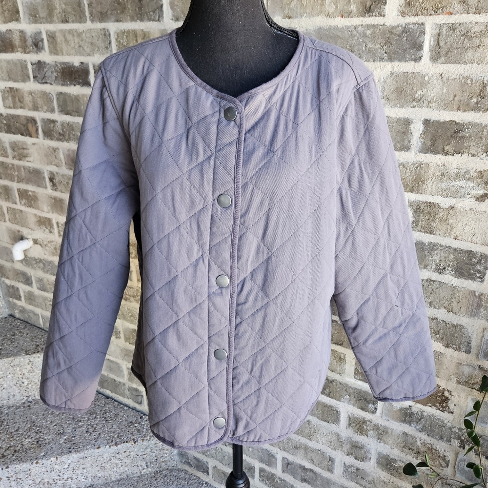 Christopher & Banks Grey Quilted Button Up Jacket Womens Size‎ XL